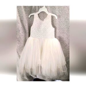 Girls Cream Sequin White & Tulle Sleeveless Dress Size 6-7
